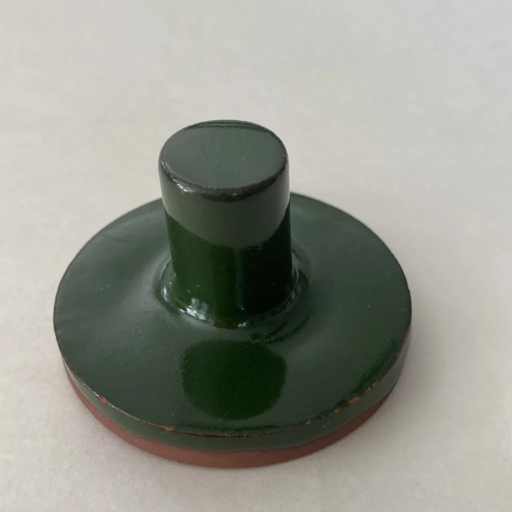 Rycraft Cookie Stamp Christmas Bells Terra Cotta 2” Round Handle Green Glaze